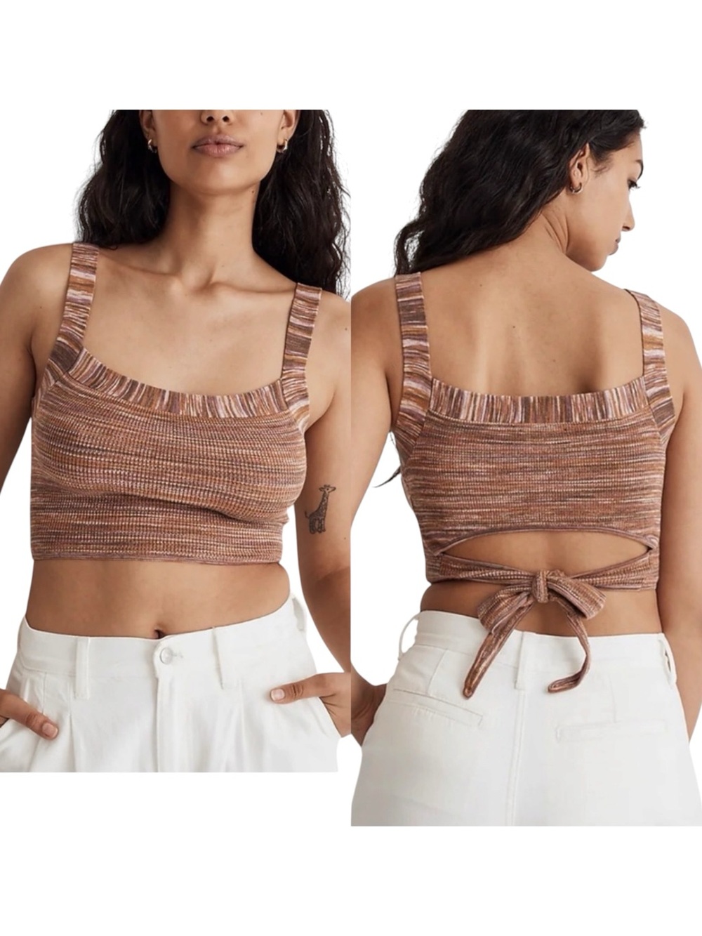 MADEWELL Space Dyed Tie Back Crop Sweater Tank Small Linen Blend Knit Top - Picture 1 of 8